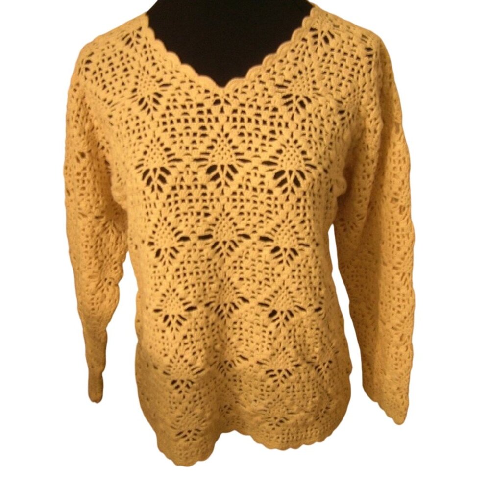 CLAUDE Z BEIGE CROCHET TUNIC SWEATER MEDIUM-EUC